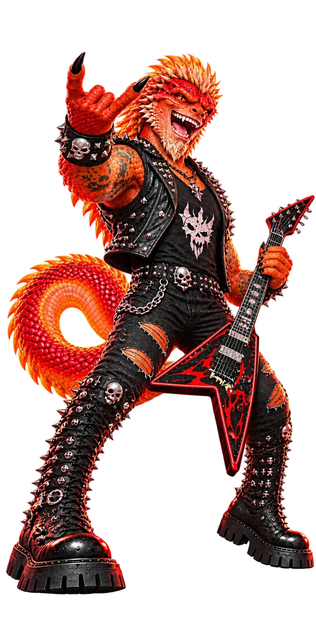 Betallica rocker throwing horns with his guitar